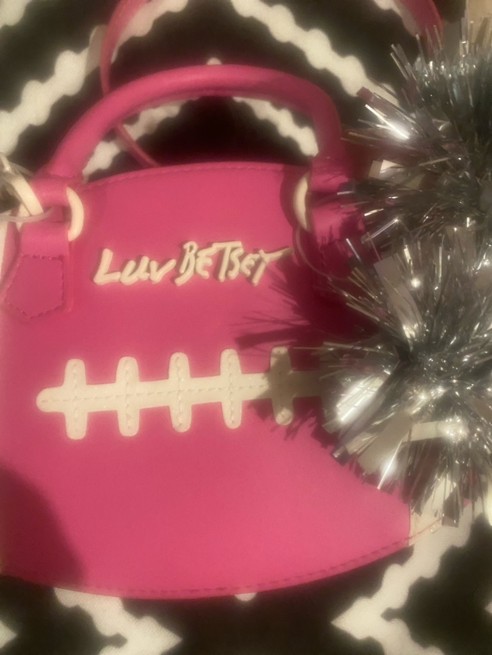 Football 🏈 Betsy Johnson Hot Pink Football Crossbody with White Lace